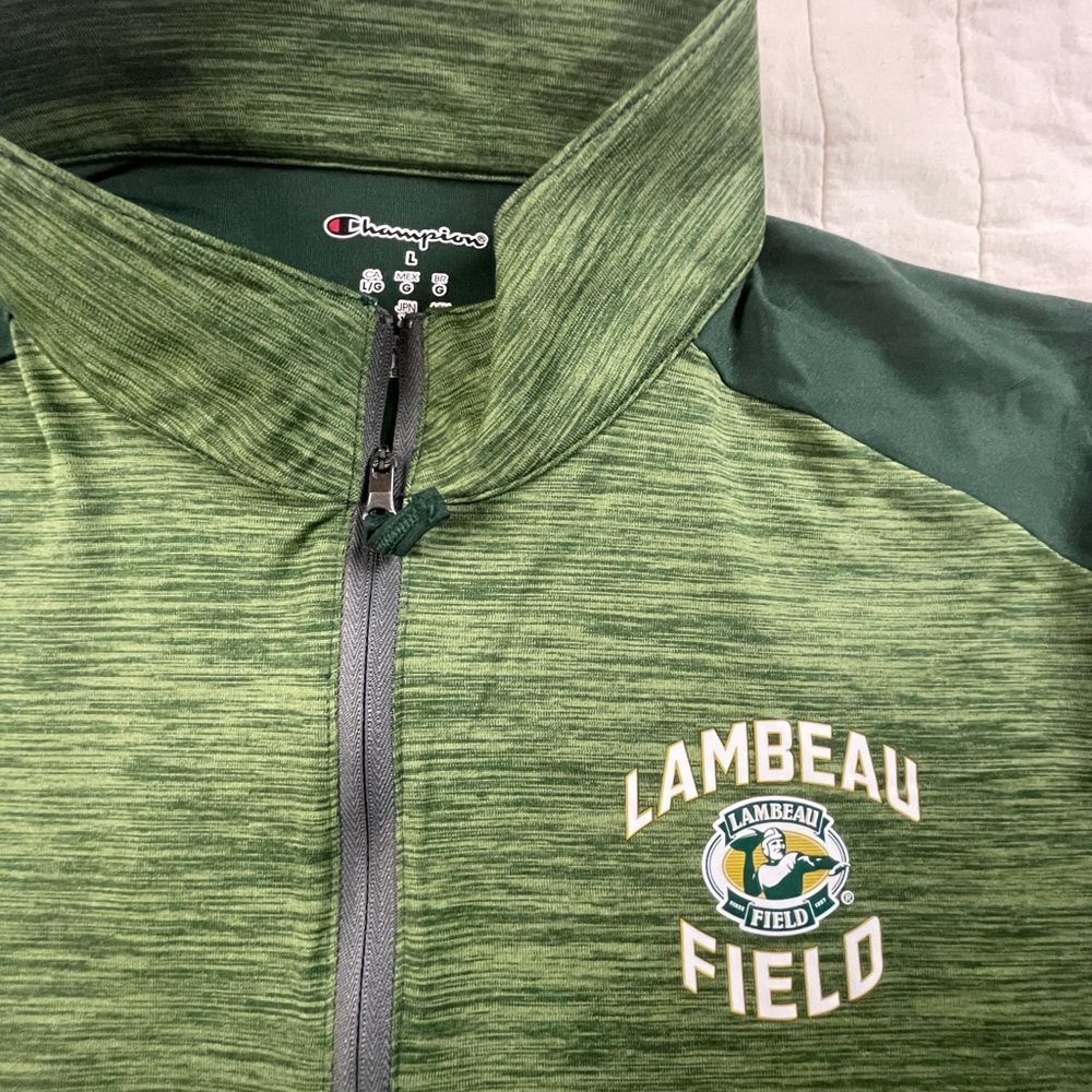 Champion Green Lambeau Field Quarter Zip Long Sleeve Performance Shirt  Large